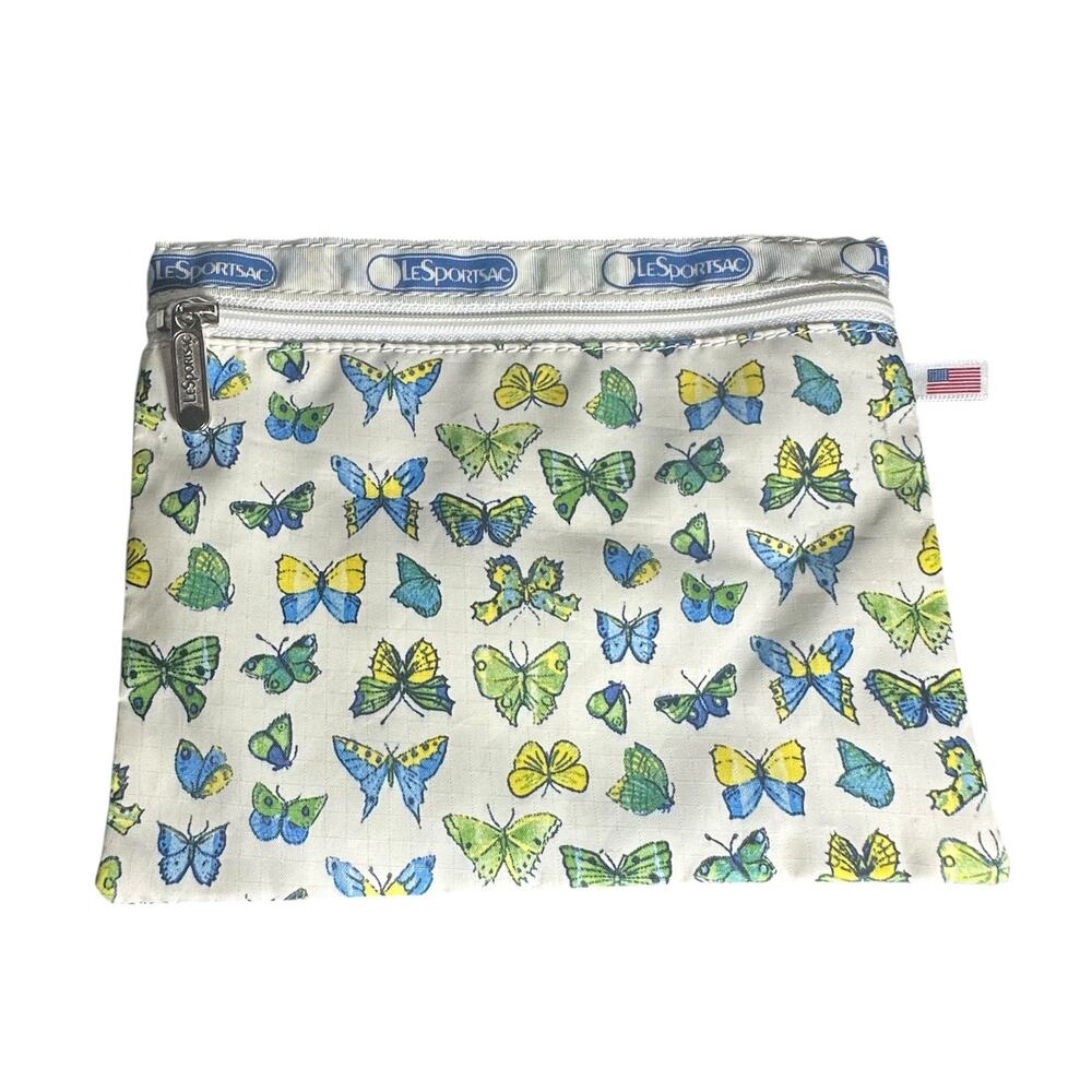 LeSportsac Butterfly Print Zip Pouch Cosmetic Bag Made in USA 80’s vintage